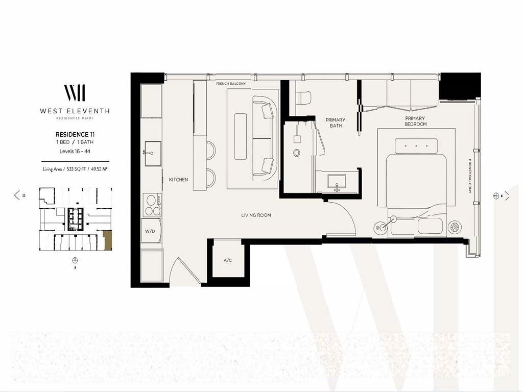 West Eleventh Residences - Unit #Line 11 Lvl 16-44 with 533 SF