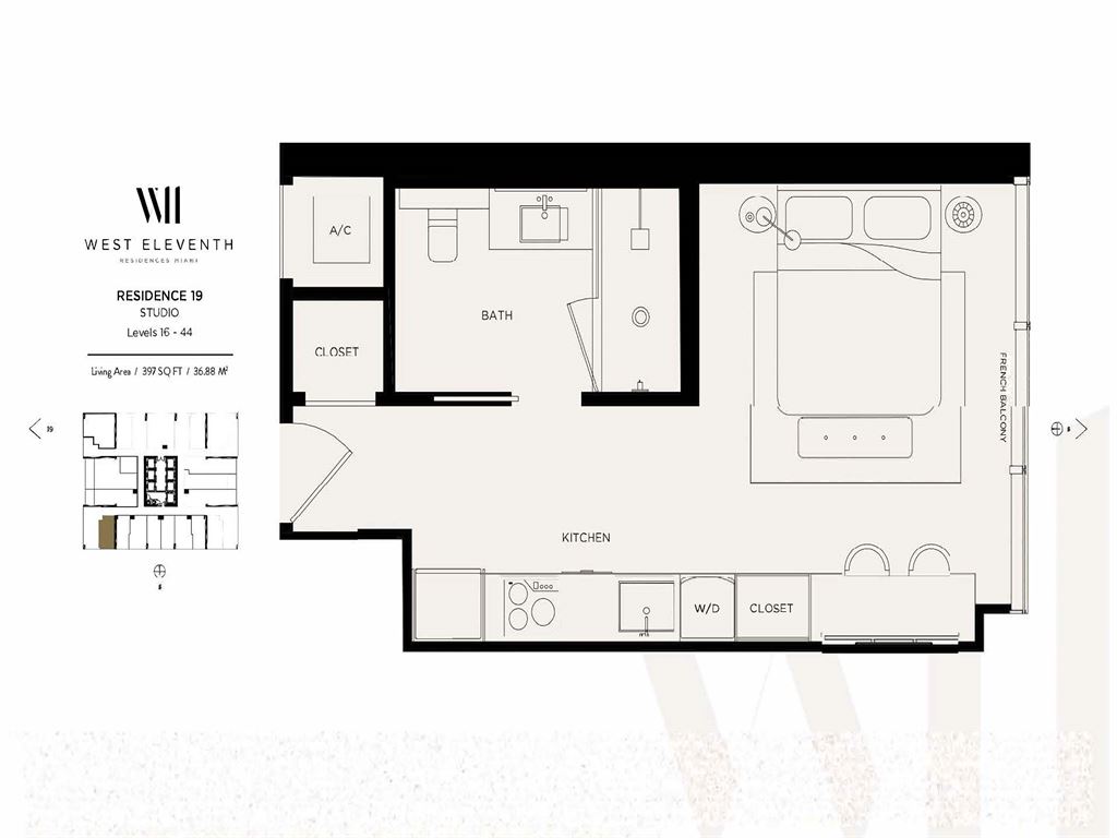 West Eleventh Residences - Unit #Line 19 Lvl 16-44 with 397 SF