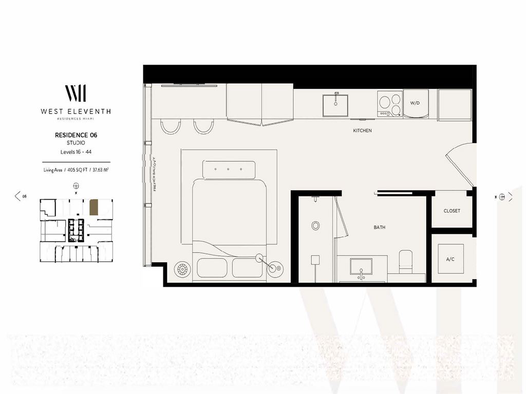 West Eleventh Residences - Unit #Line 06 Lvl 16-44 with 405 SF