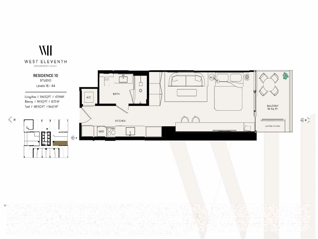 West Eleventh Residences - Unit #Line 10 Lvl 16-44 with 610 SF
