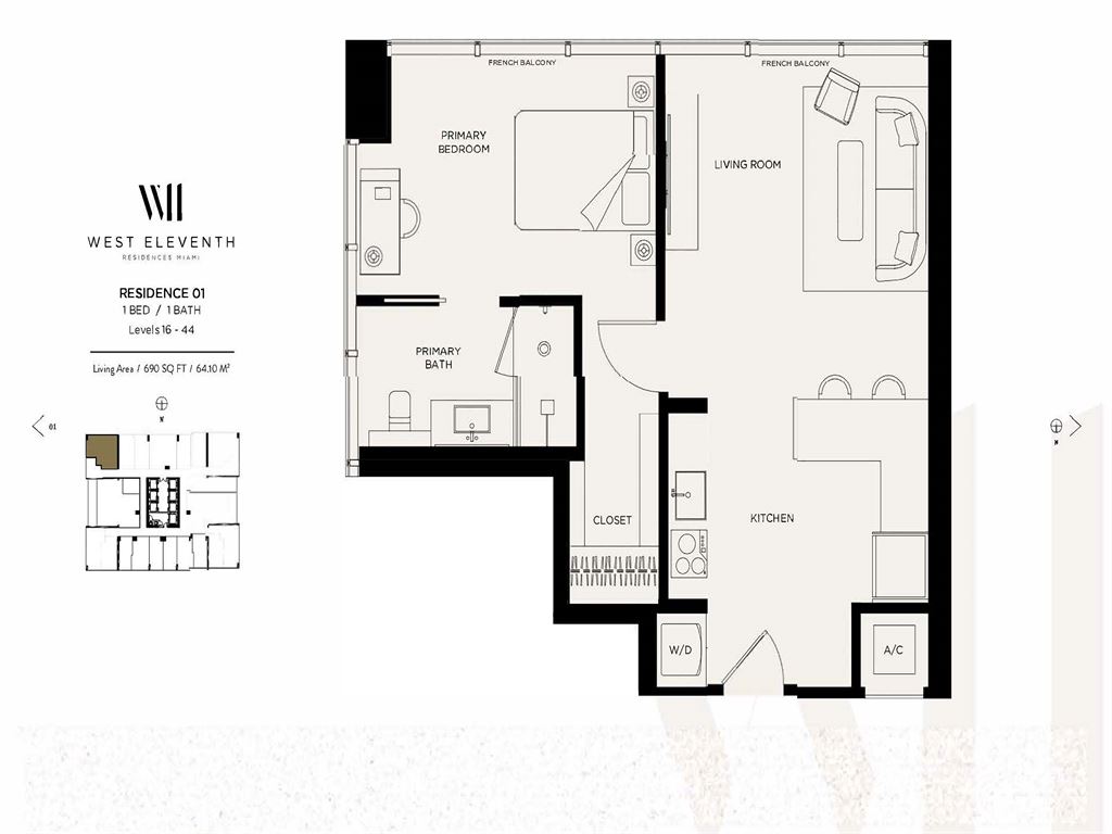West Eleventh Residences - Unit #Line 01 - Lvl 16-44 with 690 SF