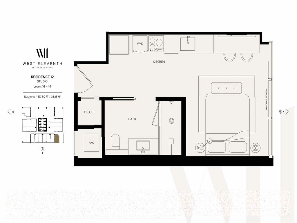 West Eleventh Residences - Unit #Line 12 Lvl 16-44 with 397 SF