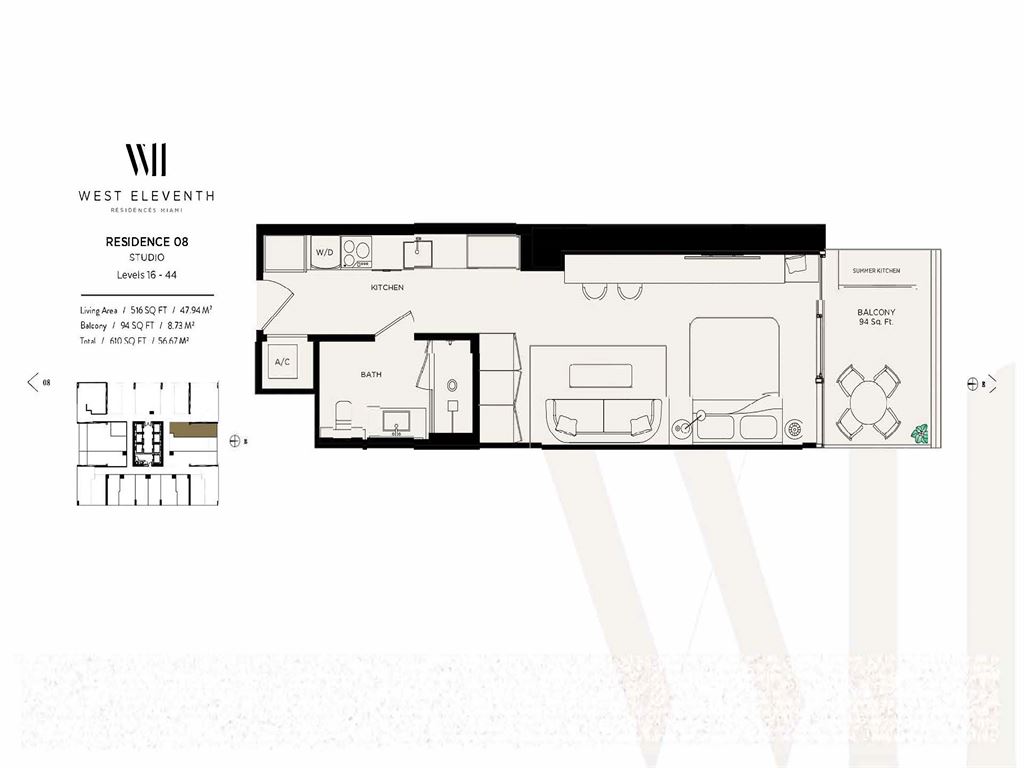 West Eleventh Residences - Unit #Line 08 Lvl 16-44 with 610 SF