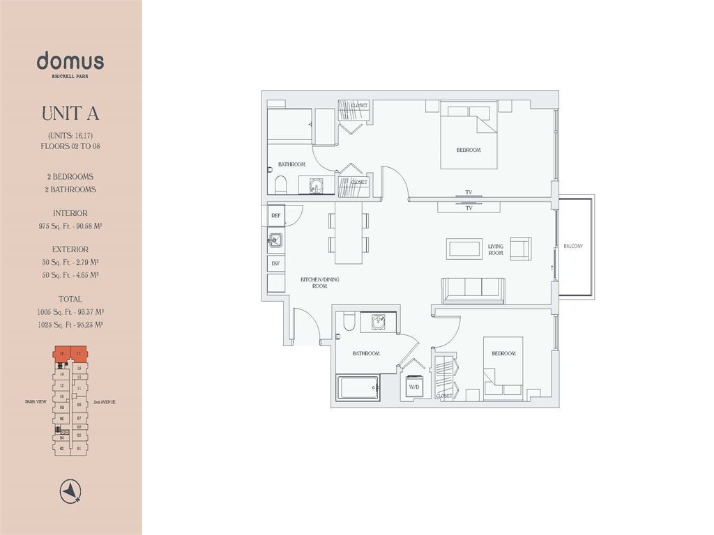 Domus Brickell Park - Unit #Model A- Units 16, 17 - Flrs 02  to 06 with 975 SF