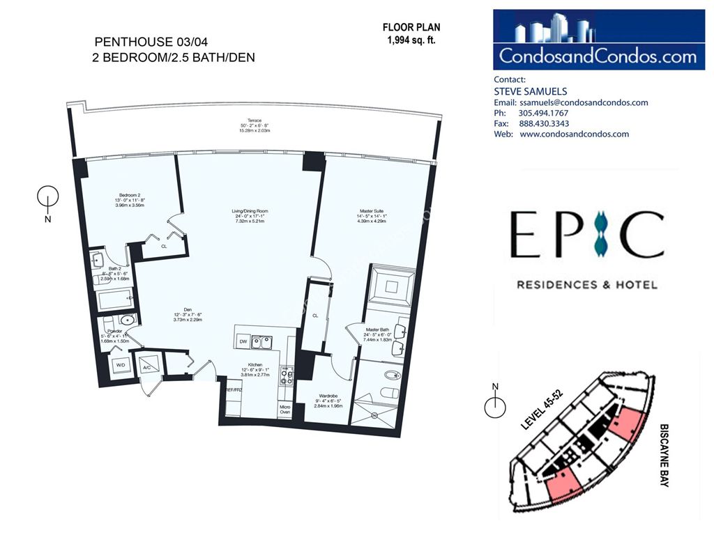 Epic Residences - Unit #Penthouse (45-52) 03/04 with 1994 SF