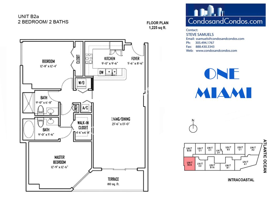 One Miami East - Unit #B2a with 1225 SF
