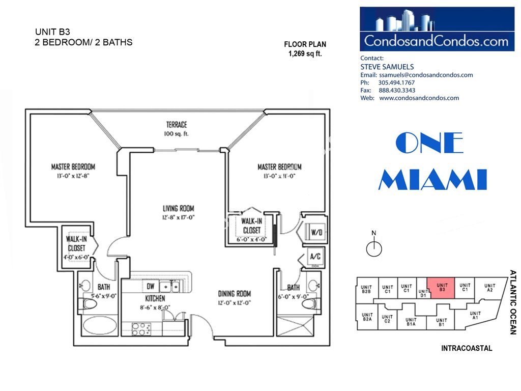 One Miami East - Unit #B3 with 1269 SF