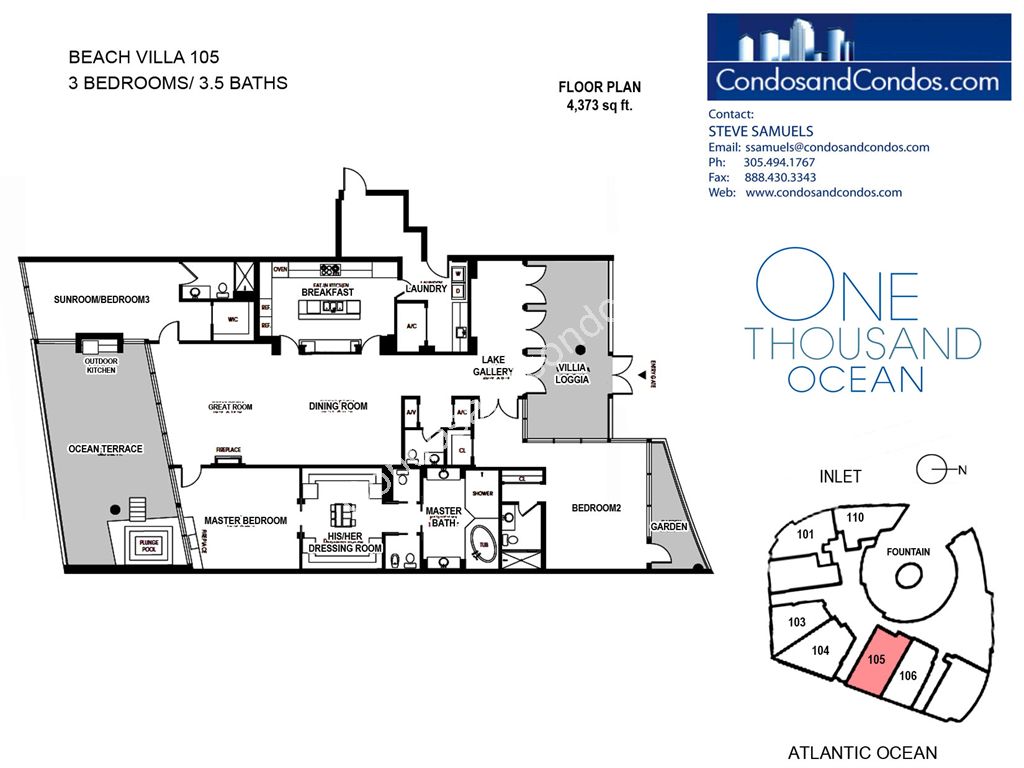One Thousand Ocean - Unit #105 with 4373 SF