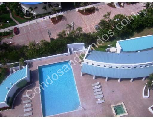 Aeriel view of heated pool and sundeck