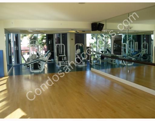 Fitness center with weightlifting equipment and aerobics area