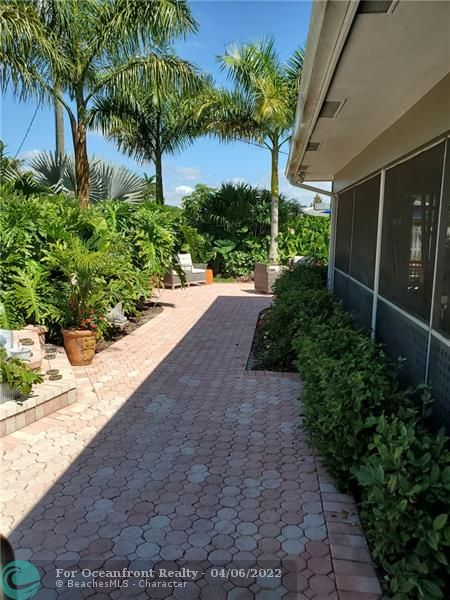 Paved walkway in backyard