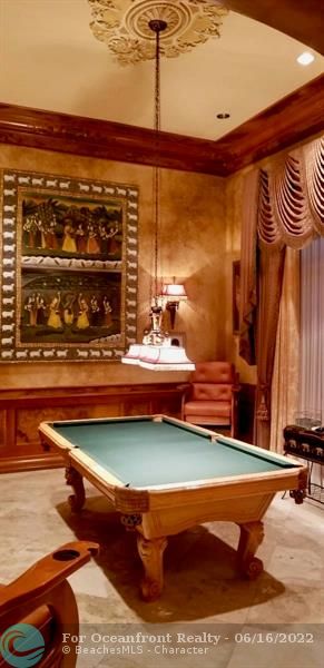 Formal Living Room Converted to Billiards Room with Volume Ceiling with Custom Paint and Faux Work by Kenny Salowe